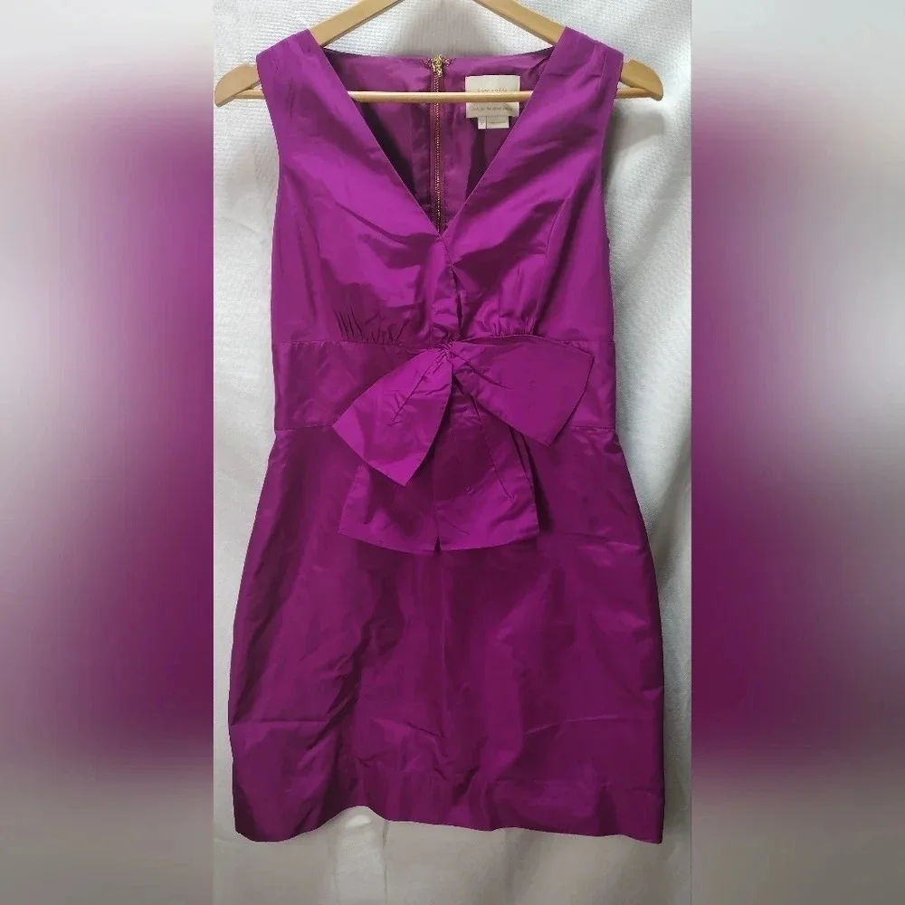 Women Kate Spade Accent Bow Fuchsia Silk Sleeveless Rear Zip Casual Dress Size 8
